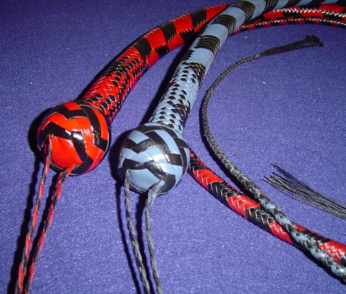 5ft Red and Black & 4ft Blue and Black 20 plait Signals with Box Pattern Knots.jpg